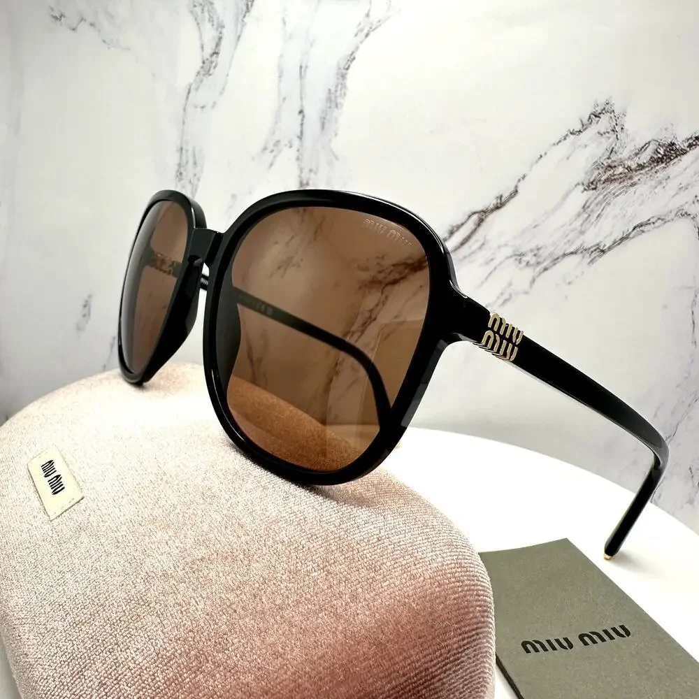New MIU MIU Sunglasses MU B01S 16K90Q Black Brown Lens Oversized Pillow Square - Picture 1 of 16